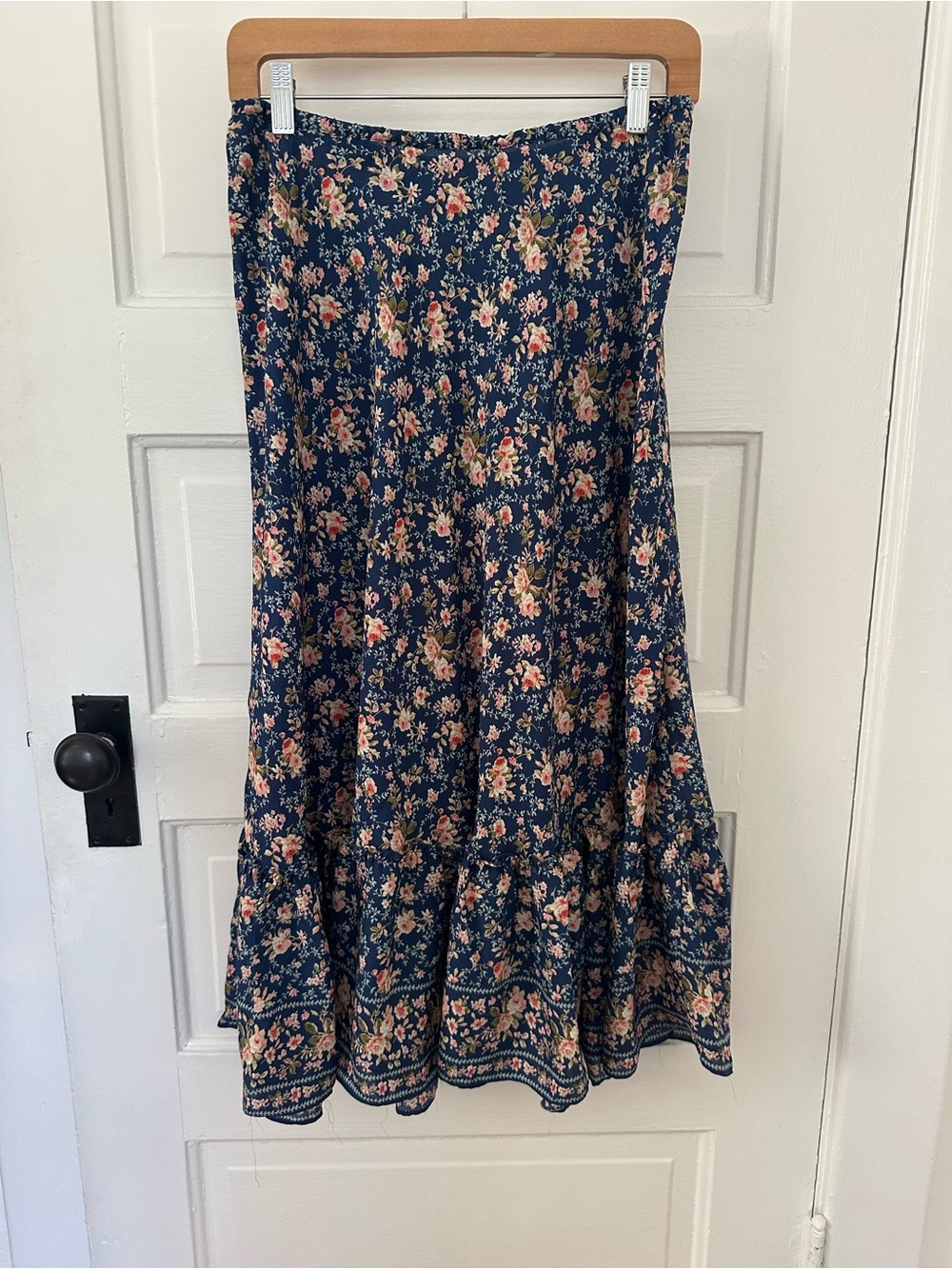 Max Studio Navy Floral Tiered Maxi Skirt
